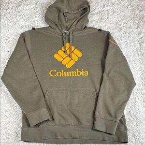 Columbia Men's Army Green Hoodie with Yellow Emblem, Size Large